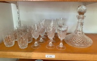 Crystal Ships Decanter + 16 Asstd Crystal/Glasses