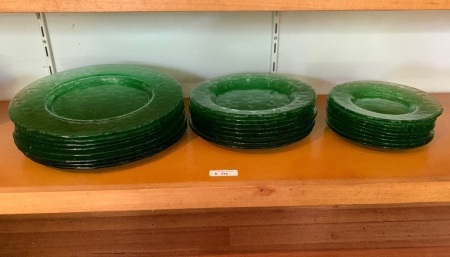 Petterned Green Glass Dinner Set - App. 24 Pieces