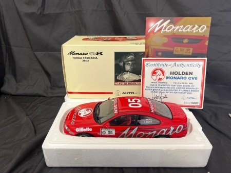 2002 Holden Monaro CV8 - # 05 Peter Brock/James Brock - Targa Tasmania - 4724 / 6000 - AUTOart80261 - Certificate Signed Peter Brock
