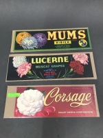 Three Vintage Flower Labels - App. 330mm x 110mm
