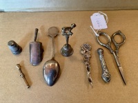 Asstd Lot of Small Sterling Silver Items inc. Spoon, Scissors, Thimble, Sugar Scoop, Needle Case Etc - 2