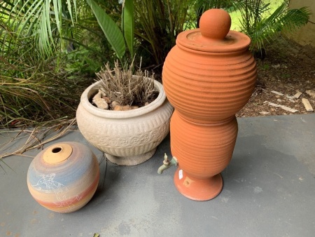 Terracotta Water Cooler, Aboriginal Design Pot + Garden Urn