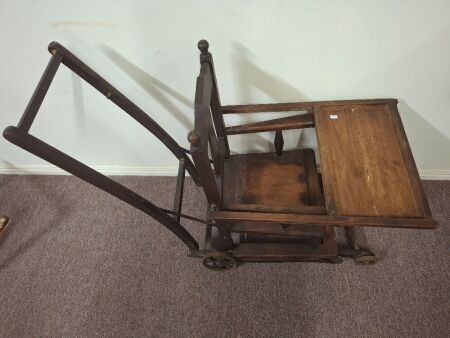 Vintage Wooden High Chair Metamorphic Stroller Design