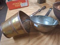 3 x copper cooking pans wood and iron handles - 8
