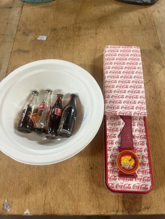 4 x Miniature Coca-cola Glass Bottles and Vintage Coca-cola Watch
