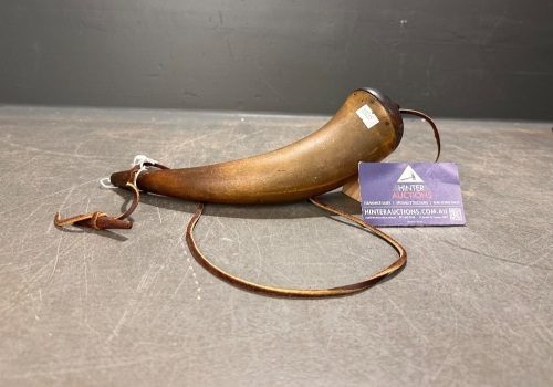 Black powder horn leather strap