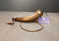 Black powder horn leather strap