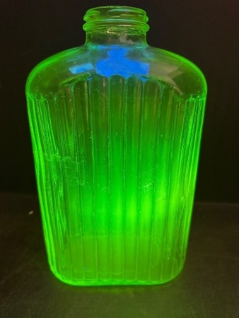 Uranium glass ribbed glass water bottle