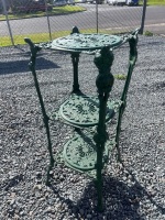Green cast iron three tier plant stand grape pattern