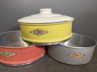 Anodized Kitchen Scales, Set of Canisters and a Stack of Cake Tins - 3