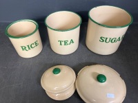 Anodized Kitchen Scales, Set of Canisters and a Stack of Cake Tins - 4