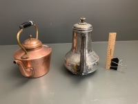 Antique Britannia Metal Coffee Pot + Copper Kettle - 2