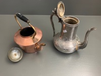 Antique Britannia Metal Coffee Pot + Copper Kettle - 5