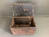 Antique Pressed Tin Covered Firewood Box with Cottqage Scene - 2