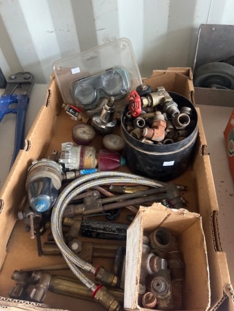 Lot of Vintage Gas Welding Equipment and Industrial Plumbing Fittings