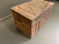 Antique Pressed Tin Covered Firewood Box with Cottqage Scene - 5