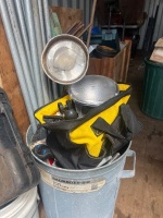 Lot of Camping Equipment in Galvanised Bin