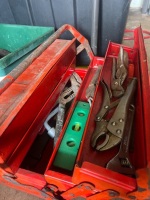 Tiered Metal Toolbox with Assorted Hand Tools, Locking Pliers, Pipe Wrenches & Spirit Level - 2