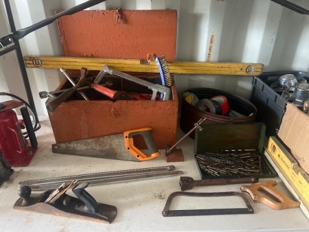Large Lot of Assorted Hand Saws, Woodworking Planes, Spirit Levels, Drill Bits & Workshop Tools