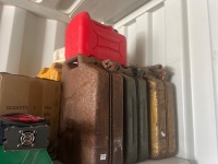 Large Lot of Metal and Plastic Fuel Containers