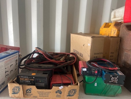 Large Lot of Car Battery Chargers, Jump Leads and Automotive Electrical Accessories
