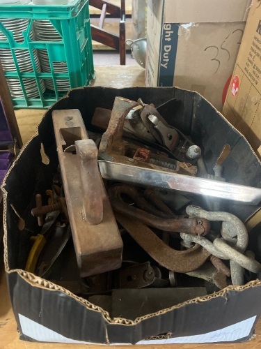 Assorted Hand Planes, Clamps And Woodworking Tools
