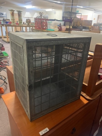 Vintage Galvanised Metal Storage Cabinet With Perforated Front Door