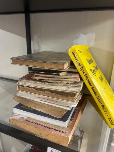 Lot Of Automotive Service And Repair Manuals, Tyre Guides And Car Magazines