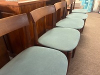Set Of 6 Timber Dining Chairs With Blue Upholstered Seats - 2