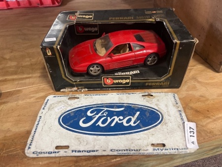 Galvanised Ford Sign and Ferrari Model Car