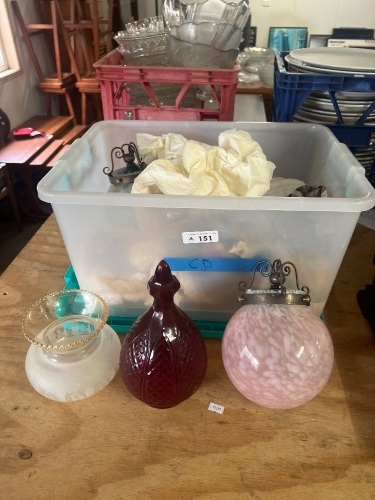 Assorted Lot of Lamp Glassware Tops Etc