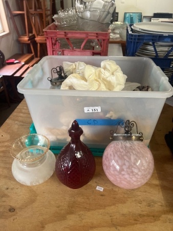 Assorted Lot of Lamp Glassware Tops Etc