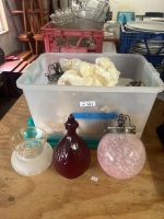 Assorted Lot of Lamp Glassware Tops Etc