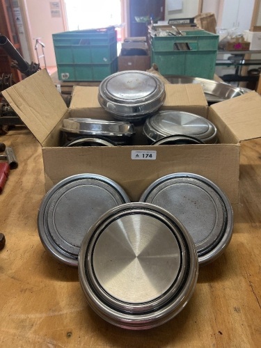 Box Lot of Chrome Hubcaps and Wheel Centre Caps
