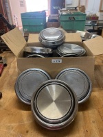 Box Lot of Chrome Hubcaps and Wheel Centre Caps