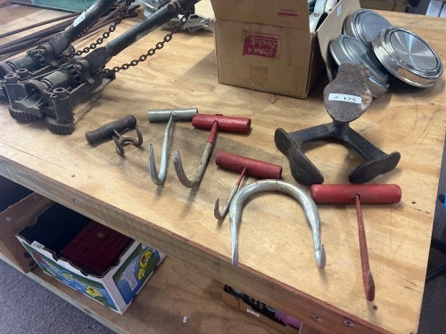 Cast Iron Cobblers Shoe Making Last Anvil and Hay Bail and Meathooks