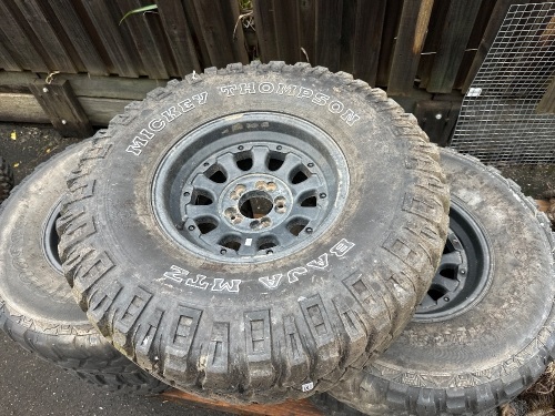 Mickey Thompson Baja MTZ off road tyres on black rims set of four