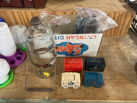 Vintage Money Boxes, Glass Fireside Lantern, Collectable Plates and More