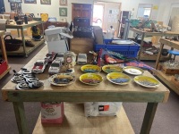 Large Lot of Destination Flags, Plates, Model Car Money Box and Collectable Cast Iron Moneybox with Brass Horse Brasses