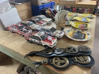 Large Lot of Destination Flags, Plates, Model Car Money Box and Collectable Cast Iron Moneybox with Brass Horse Brasses - 2