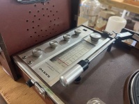 Sanyo G-2312 Portable Stereo Record Player and Radio Housed in a Brown Briefcase-Style Case - 2