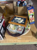 Mixed Lot of Collectable Plates and Large Box Lot of Cups and Saucers and Figurines