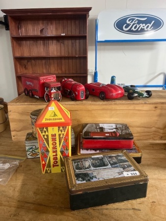 Large Lot of Assorted Collectable Tins, Inc Arnotts automobiles, and toblerone