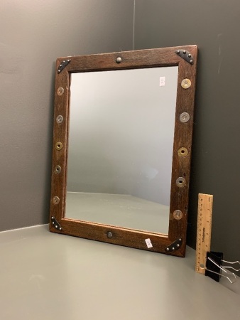 Mirror with Recycled Hardwood Frame Inset with Shotgun Cartridge Ends