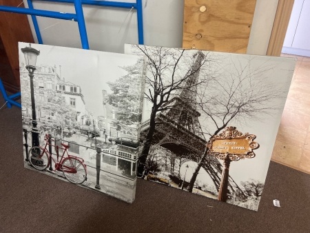 2 x Large Canvas Print- One Bicycle Print and Eiffel Tower Scene Print