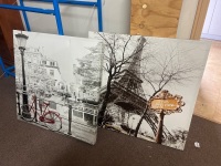 2 x Large Canvas Print- One Bicycle Print and Eiffel Tower Scene Print