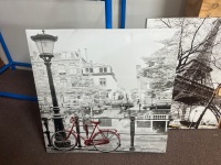 2 x Large Canvas Print- One Bicycle Print and Eiffel Tower Scene Print - 2