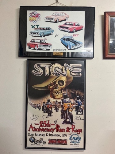 2 x Framed Prints - Signed - One Stone 25th Anniversery Run and Rage and Sketchpad Ford GT Signed Rob 96'