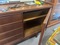 Mahogany Timber Entertainment Unit with Storage Cupboards and Centre Drawer Section - 3