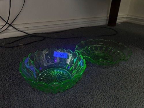 2 x Uranium Glass Bowls - Small Chips on Rim